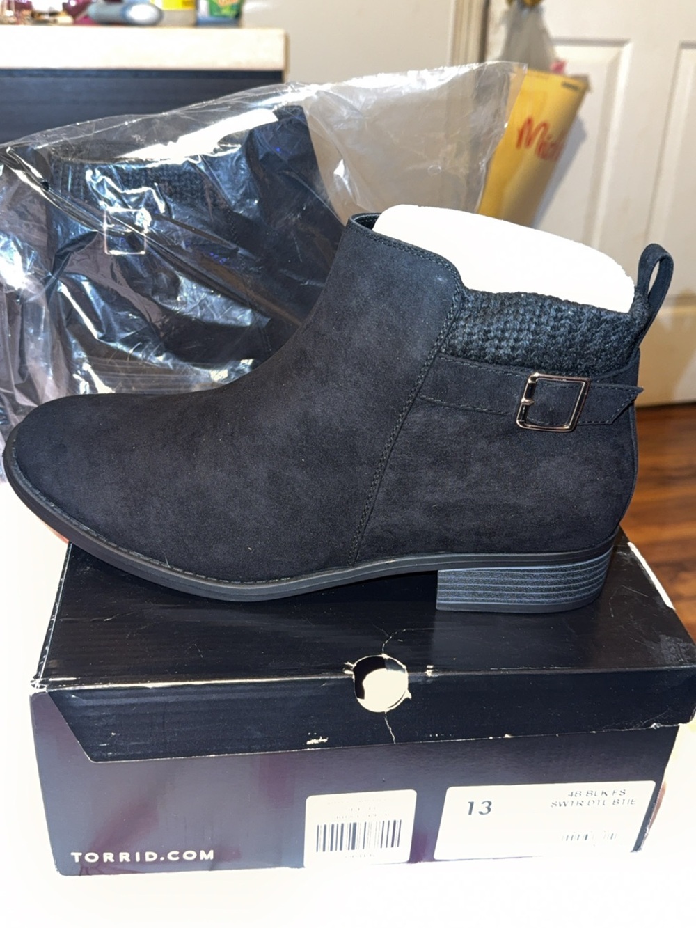 torrid Black Suede-Look Knit Collar Ankle Bootie
